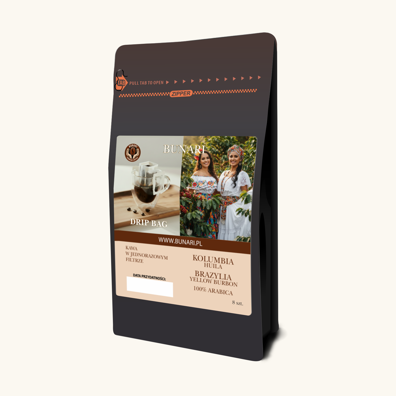 DRIP-BAG Coffee Kolumbia - Huila & Brazylia - Yellow Burbon 100% Arabica